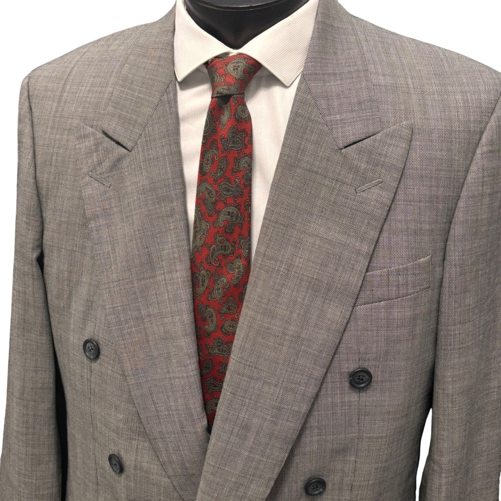 Harry Rosen Tilford Samuelsohn 42L Double Breasted Blazer Wool Jacket Gray Micro